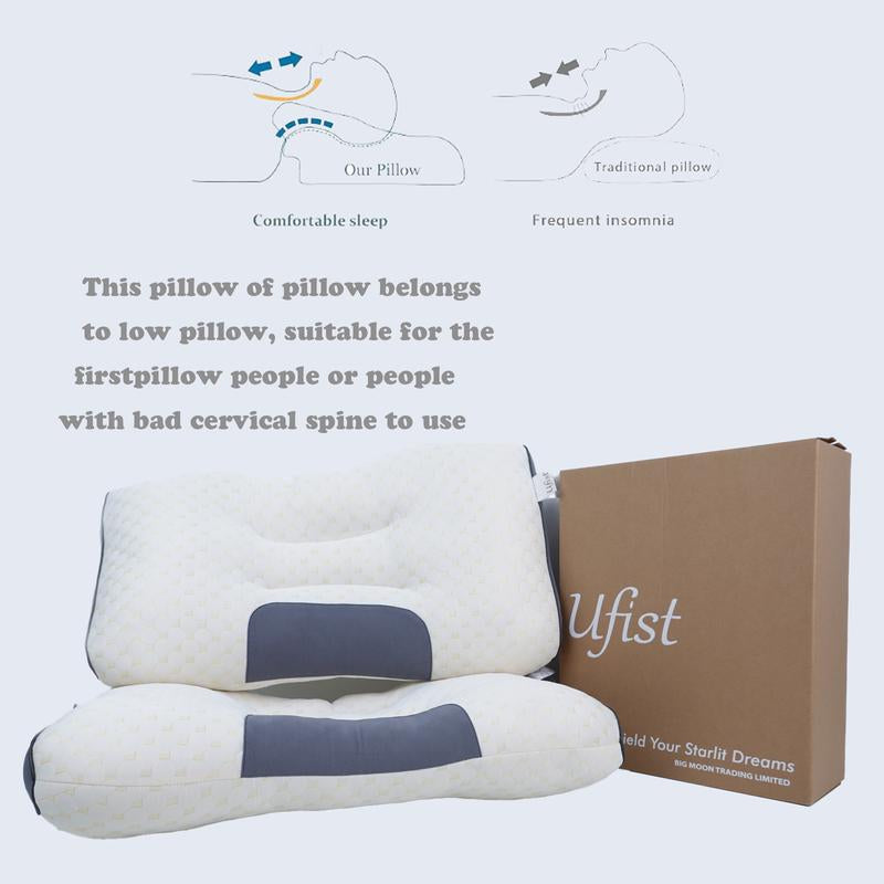 UFIST 2-Piece Cervical Massage Pillow Set - Ergonomic Neck Support Highly Elastic, Machine-Washable, Removable Knit Fabric Sleep Aid Wonder Proper Height for Cervical Spine Alignment