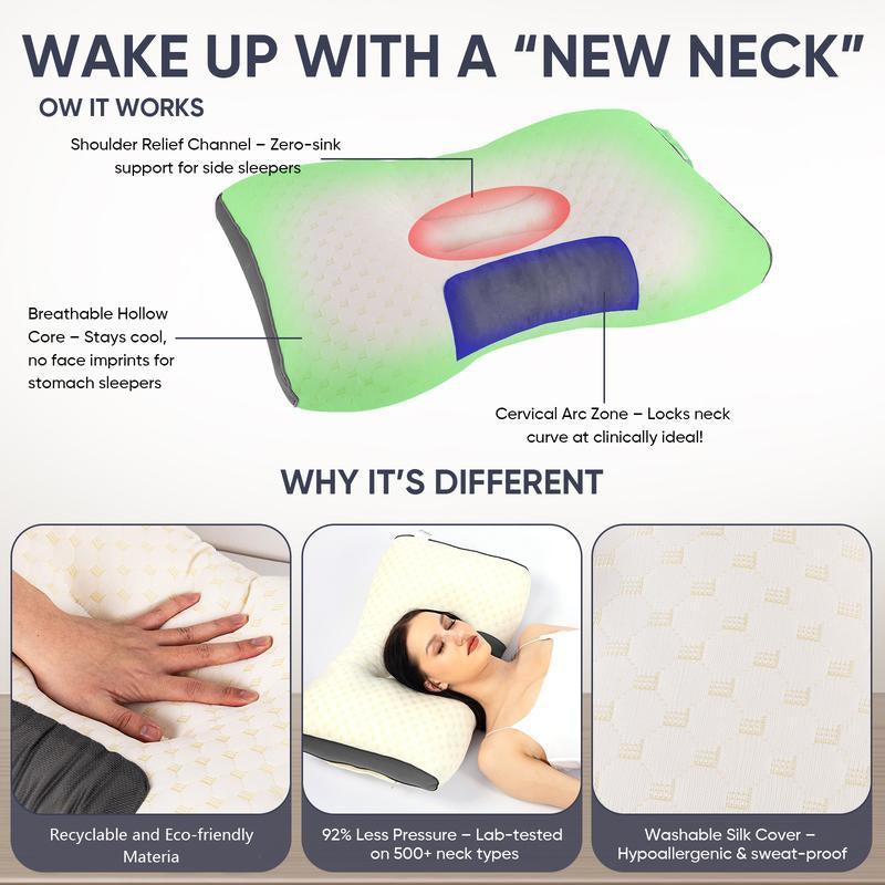 UFIST 2-Piece Cervical Massage Pillow Set - Ergonomic Neck Support Highly Elastic, Machine-Washable, Removable Knit Fabric Sleep Aid Wonder Proper Height for Cervical Spine Alignment