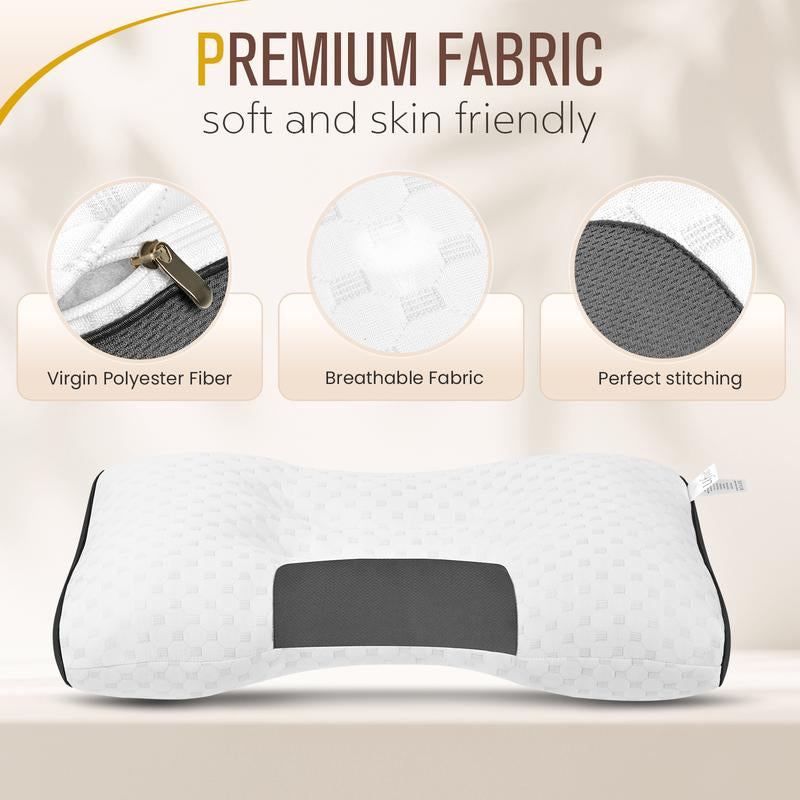 UFIST 2-Piece Cervical Massage Pillow Set - Ergonomic Neck Support Highly Elastic, Machine-Washable, Removable Knit Fabric Sleep Aid Wonder Proper Height for Cervical Spine Alignment