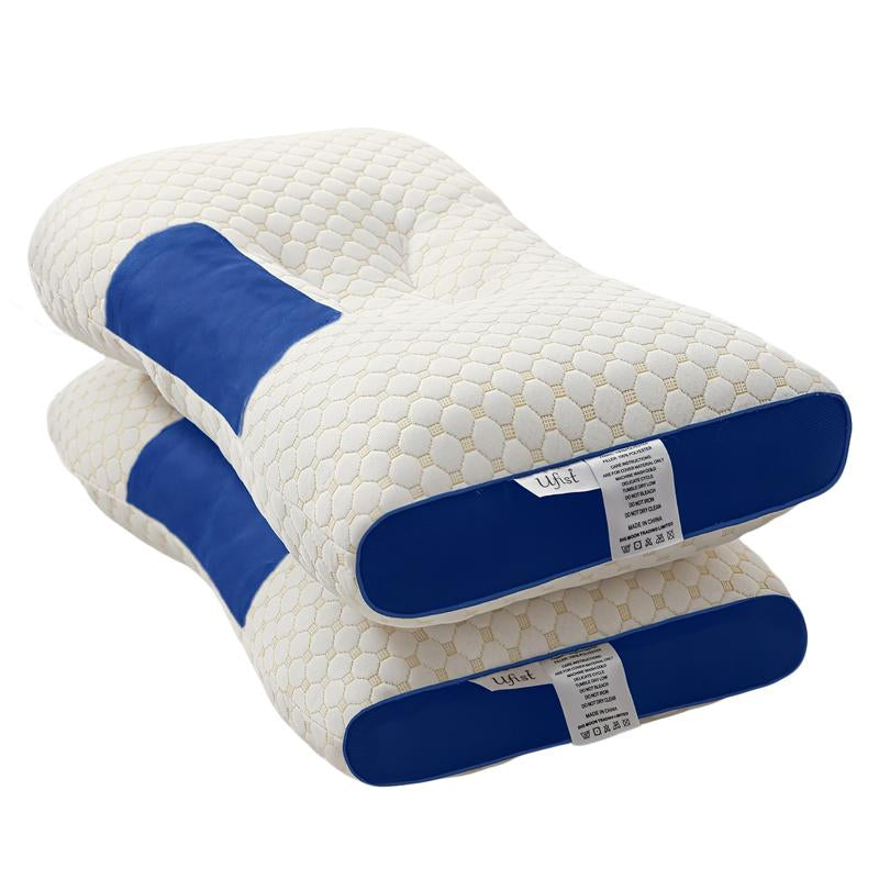 UFIST 2-Piece Cervical Massage Pillow Set - Ergonomic Neck Support Highly Elastic, Machine-Washable, Removable Knit Fabric Sleep Aid Wonder Proper Height for Cervical Spine Alignment